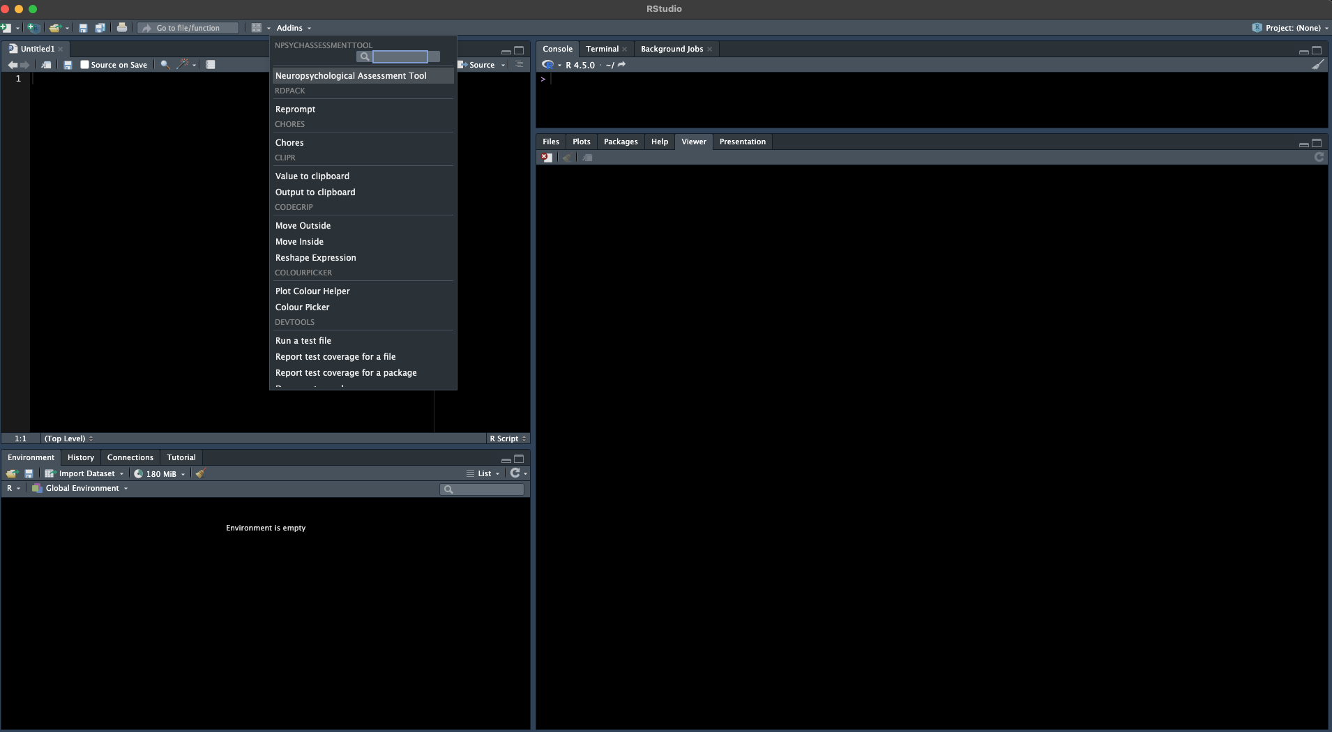 Screenshot showing the RStudio add-in.